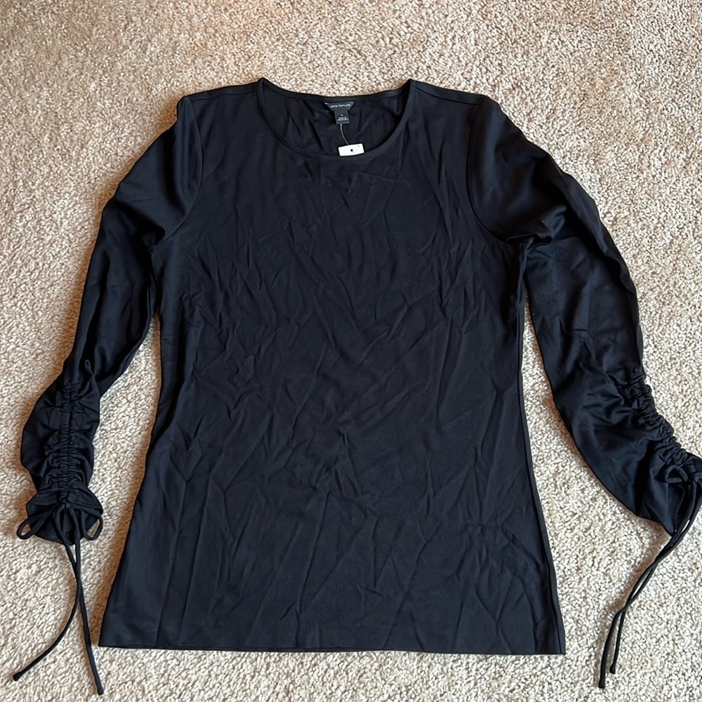 Ann Taylor crew neck shirt comfy draw string tie sleeve long sleeve size large